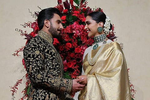 Actors Deepika Padukone and Ranveer Singh at their wedding reception in Bengaluru at The Leela Palace on 21 November 2018. (Photo | AFP)