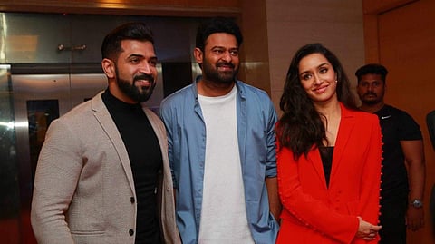 (L to R) Arun Vijay, Prabhas and Shraddha Kapoor