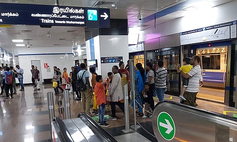 Passengers at Washermanpet metro station. (Photo | EPS)