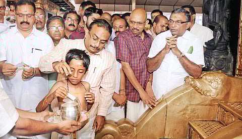 The draw of lots to choose the new Sabarimala melsanthi being held under the supervision of special commissioner M Manoj in front of the Lord Ayyappa temple at Sabarimala on Saturday | Shaji vettipuram