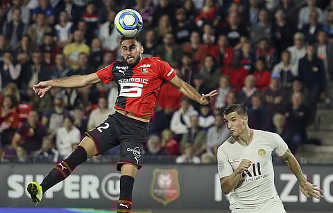 Rennes' Romain Del Castillo heads the ball to score his side's second goal during the French League One soccer match between Rennes and Paris Saint Germain, in Rennes. (Photo | AP)
