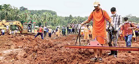 A Ground Penetrating Radar being used to identify the spots where the bodies lie buried under the mud at Kavalappara on Sunday (Photo |EPS)