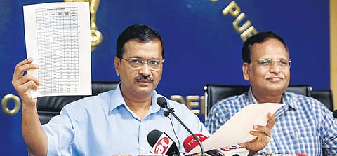 Chief Minister Arvind Kejriwal with Power Minister Satyendra Jain hold a press conference on Thursday | arun kumar