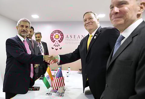 India's Foreign Minister Subrahmanyam Jaishankar (left) meets with US Secretary of State Mike Pompeo, (center left) on the sidelines of the ASEAN Foreign Ministers' Meeting in Bangkok, Thailand, Friday, Aug. 2, 2019. (Photo | AP)