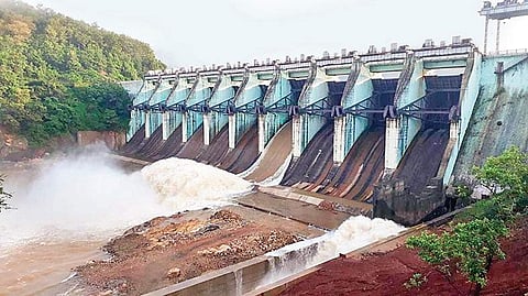 Water being released from two gates of Chitrakonda dam on Monday I Express