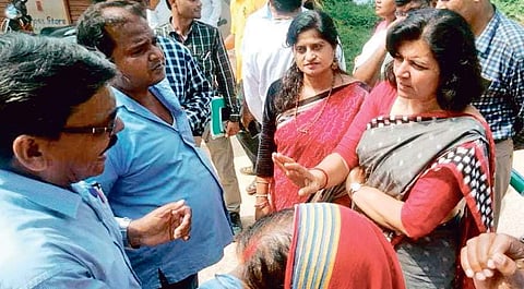 Bhubaneswar MP Aparajita Sarangi interacting with Hansapal residents on Monday.