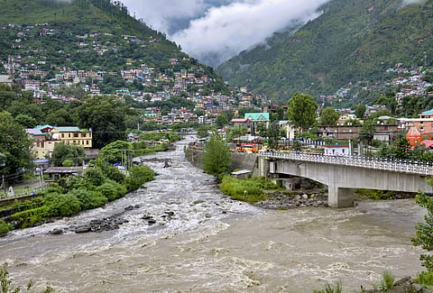 A view of the swollen Beas river following heavy monsoon rain in Kullu district Monday August 19 2019. | PTI