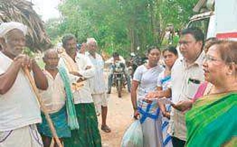 DMHO J Yasmin interacts with the people of Kolluru mandal in Guntur district on Tuesday (Photo |EPS)