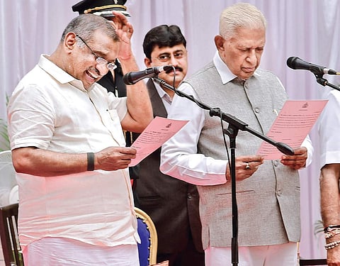 In a major slip of the tongue, MLA JC Madhuswamy took oath as the ‘mukhya mantri’ (chief minister) instead of ‘mantri’ (minister) at Raj Bhavan in Bengaluru on Tuesday | Vinod Kumar T