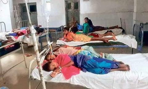 The ill students admitted in Malkangiri sub-divisional hospital (Photo |EPS)