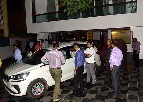CBI officials escort Congress leader P Chidambaram from his Jor Bagh residence in New Delhi Wednesday August 21 2019. | PTI