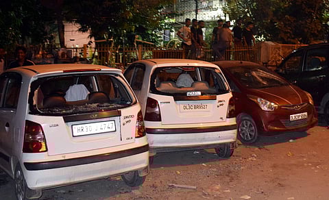 Vehicles damaged during the Bhim Army rally to protest against the demolishment of Ravidas Mandir in Tughlakabad on the orders of the Supreme Court near Ravidas Chowk in New Delhi Wednesday August 21 2019. | PTI
