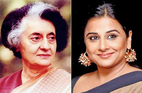 L-R: Former Indian PM Indira Gandhi, actress Vidya Balan.