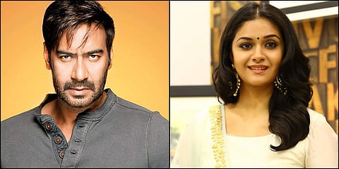 Actors Ajay Devgn and Keerthi Suresh.