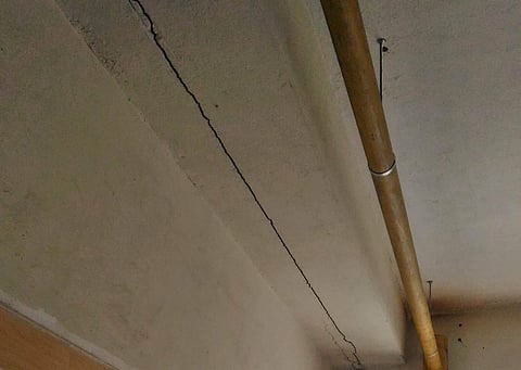 The sixth floor at the New Tower Block at Government Stanley Medical College Hospital has visible cracks in Chennai (Express | P Jawahar)