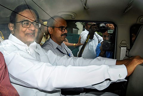 Congress leader and former finance minister P Chidambaram is being taken to court by the Central Bureau of Investigation CBI officials in the INX Media money laundering case in New Delhi. (Photo | PTI)