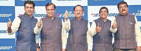 TVS Srichakra top officials at the launch of the new tyre brand TVS Eurogrip.