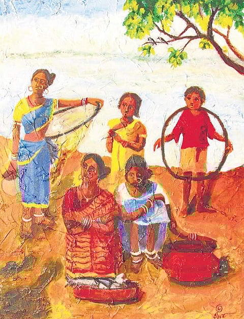 Fisher Women, acrylic on canvas