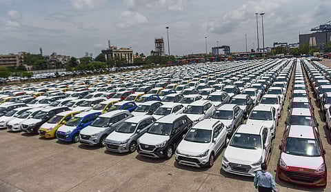 Passenger cars parked in a dock at the Chennai Port Trust to be exported to various countries in Chennai Friday August 23 2019. | PTI