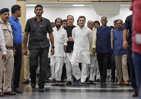 Congress leader Rahul Gandhi and Ghulam Nabi Azad Left party leader D Raja and DMK MP Tiruchi Siva return from Srinagar. (Photo| PTI)
