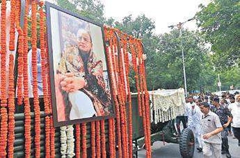 Arun Jaitley’s body being taken from the BJP HQ for the last rites. (Photo | Arun Kumar, EPS)