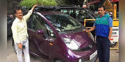 Suresh with his mobile garden. (Photo | Pearl Maria D’Souza)