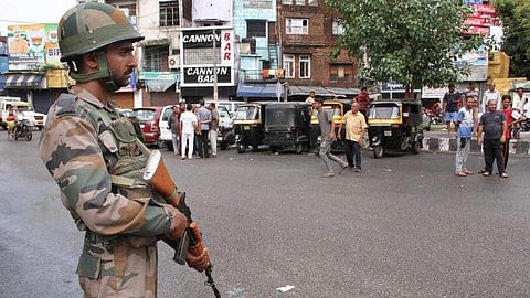Army personnel stand guard during restrictions in Jammu. | PTI