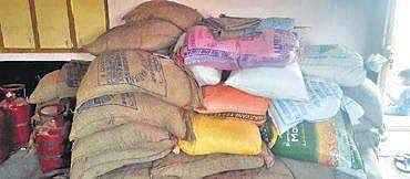 Pile of rice lying with a rice mill owner in Gadag