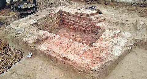 The structure, unearthed at Keezhadi excavation site by State archaeologists on Monday, had bricks larger than what we use today | Express
