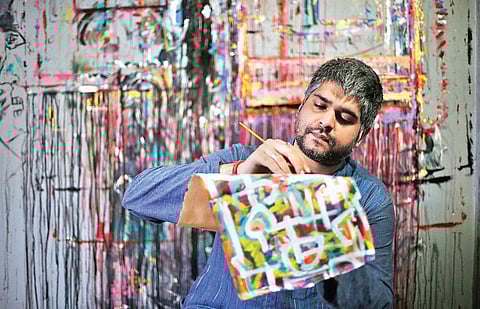 Pallav Chander creating art his studio. (Photo | Arun Kumar, EPS)