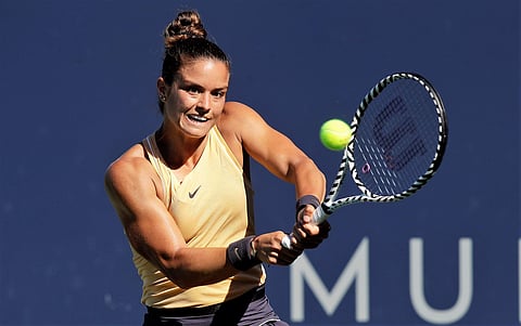 Maria Sakkari, of Greece, returns a shot to Elina Svitolina, of Ukraine, during the Mubadala Silicon Valley Classic tennis tournament in San Jose. (Photo | AP)