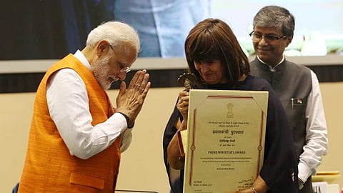 Prime Minister Narendra Modi presents Yoga awards at an event organized by Ayush ministry in New Delhi on Friday, 30th August, 2019. | (Shekhar Yadav | EPS)
