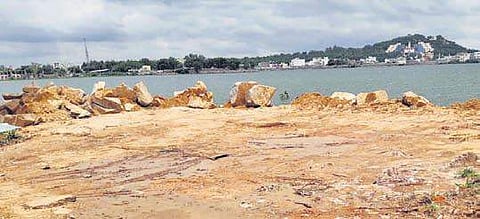 A video grab of rocks dumped at Mir Alam Tank in Hyderabad | Express