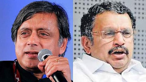 Shashi Tharoor (L) and Congress leader K Muraleedharan