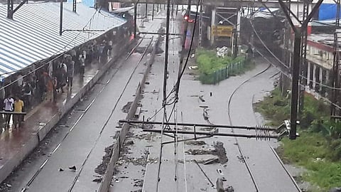 Waterlogging at Kalyan station in Mumbai due to heavy rains on Sunday, August 4, 2019. | Express Photo Services