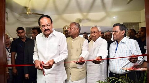 Vice President Venkaiah Naidu inaugurating Patna University Library Centenary Year event at the Patna University. (Photo | Twitter)