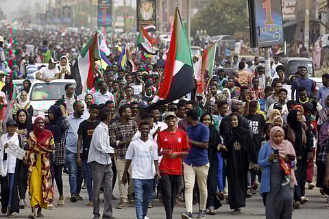 Sudanese protesters march during a demonstration in the capital Khartoum, Sudan, Thursday, Aug. 1, 2019. (Photo | AP)
