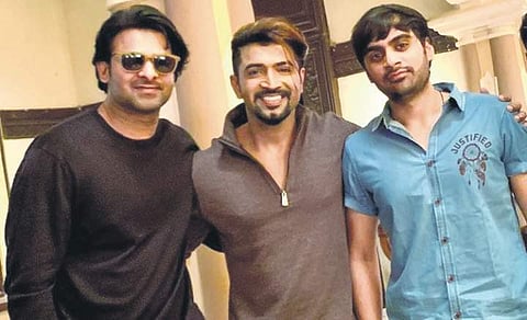 Prabhas(L) with Arun Vijay (C) and director Sujeeth (R)