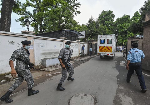An ambulance carries the Unnao rape survivor for being airlifted to New Delhi from the KGMU Trauma Centre in Lucknow on 5 August 2019. (Photo | PTI)