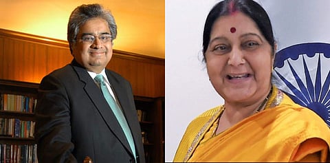 Supreme Court lawyer Harish Salve and Former External Affairs Minister Sushma Swaraj (Photo| PTI)