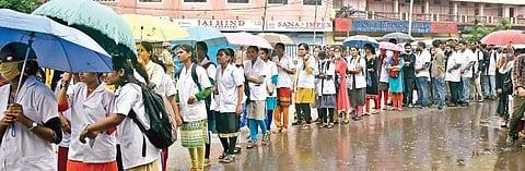 Junior doctors take out a rally at Osmania General Hospital to protest against NMC Bill in Hyderabad on Friday (File Photo |EPS)