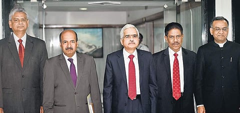 RBI Governor Shaktikanta Das and his deputies arrive for the bi-monthly policy review meeting in Mumbai on Wednesday (File photo| PTI)