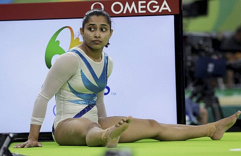 Indian Gymnast Dipa Karmakar rests during a training session ahead of the 2016 Summer Olympics in Rio de Janeiro. (Photo | PTI)