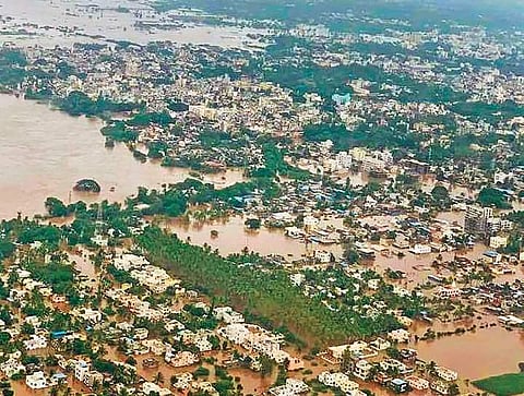 An aerial view of the flood-hit Sangli district in Maharashtra | Pti