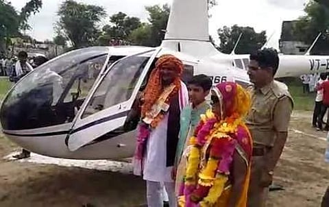 Ramesh Chand Meena took his wife on a chopper ride in Alwar. (Photo| EPS)