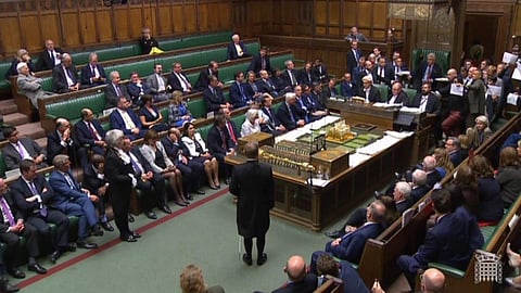 British lawmakers stage a protest in the House of Commons before prorogation of Parliament, in London. (Photo | AP)