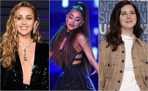 L-R: Singers Miley Cyrus, Ariana Grande and Lana Del Ray. (Photos | AP/ Twitter)
