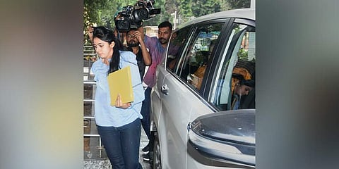 Aishwarya daughter of Congress leader DK Shivakumar arrives to appear before the Enforcement Directorate ED in connection with a money-laundering probe against her father in New Delhi on Thursday (Photo | PTI)