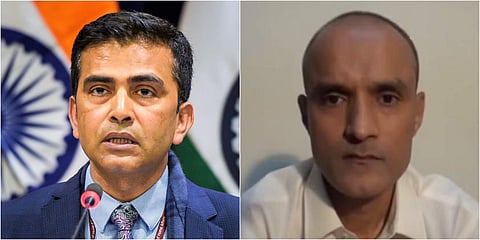 MEA spokesperson Raveesh Kumar ( L ), Kulbhushan Jadhav ( R )