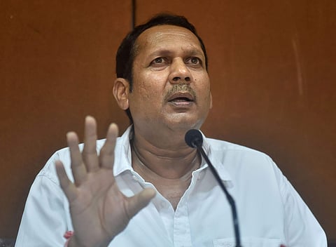NCP MP Udayanraje Bhosale addresses a press conference, in Mumbai (Photo | PTI)